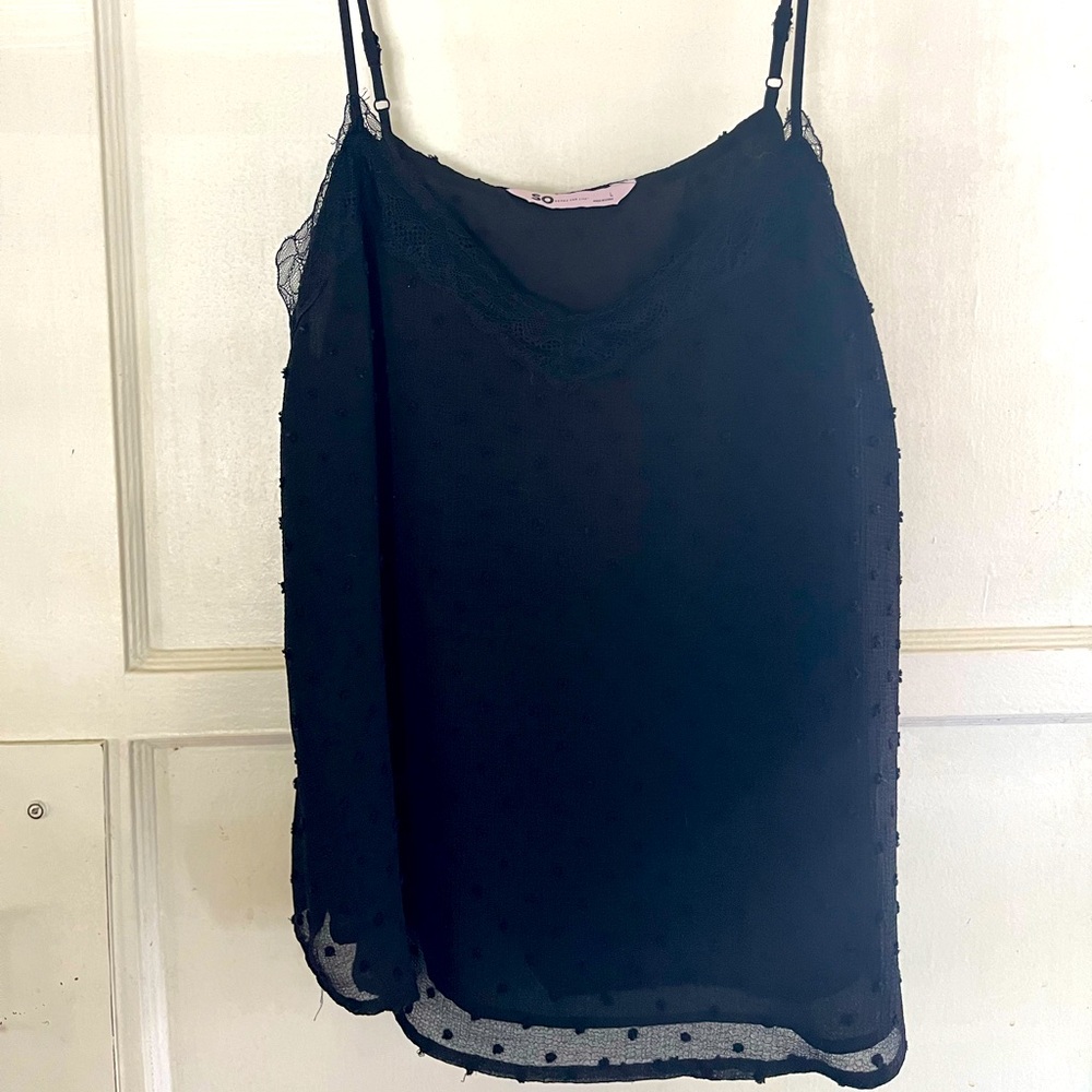 So Black polka dot & lace cami shell sz L